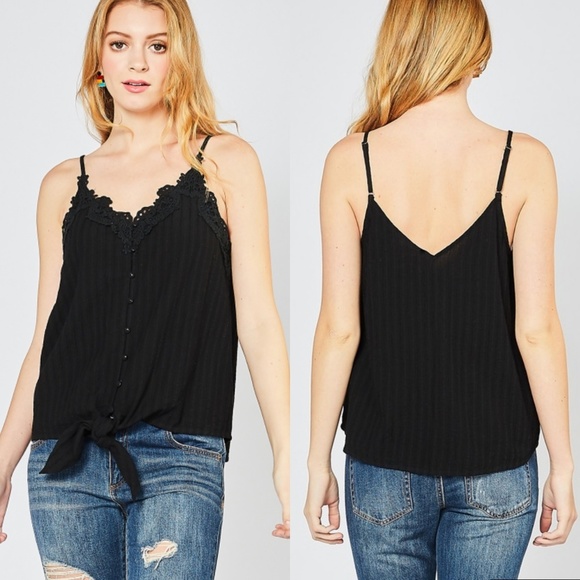 ✔️CLEARANCE! Black tie front tank with lace trim - Picture 5 of 8